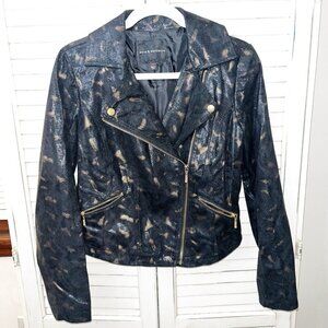 Rock republic faux snake skin Moto jacket black gold Sz Medium